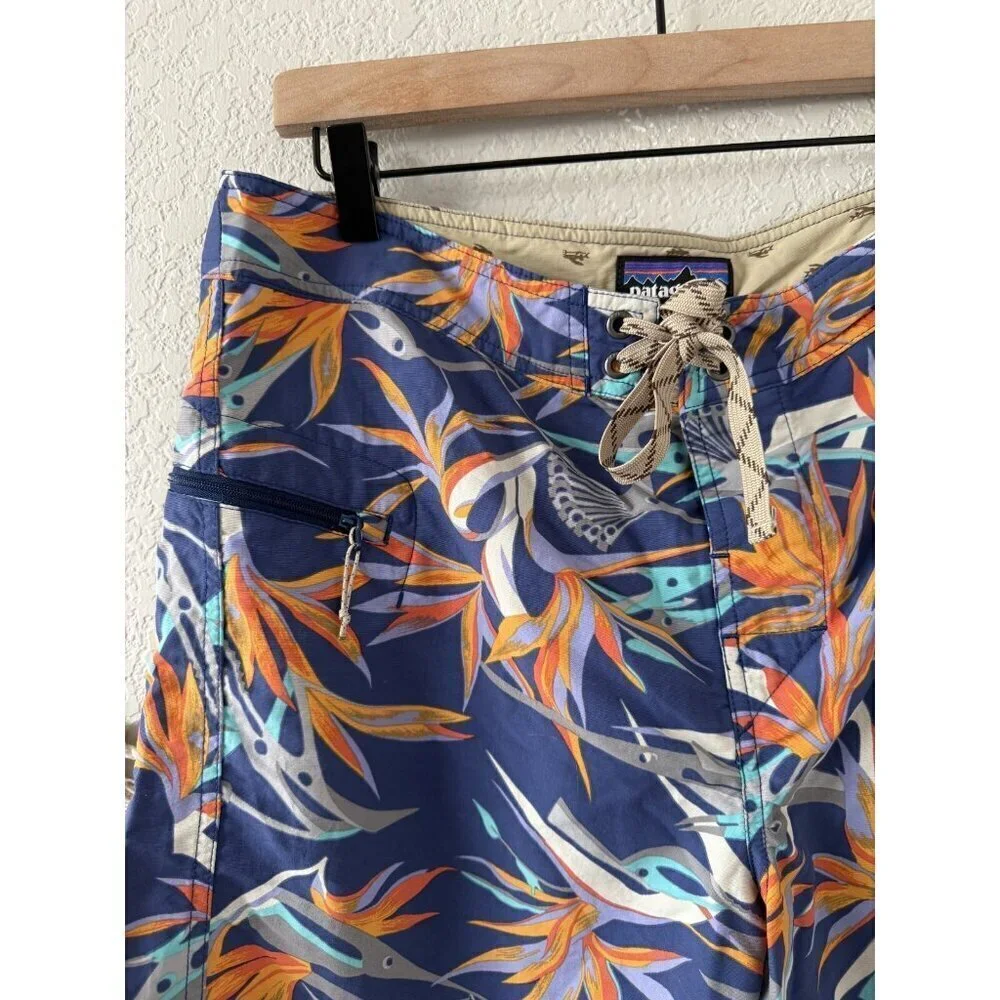 Patagonia M's Printed Wavefarer Board Shorts Unlined Piton Paradise Beach Swim